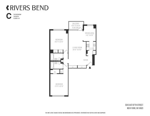 A black and white image of a floor plan for a property located at 501 East 87th Street, New York, NY 10021.